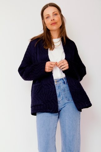 Satin Quilted Jacket  Navy Blue Sweet Like You