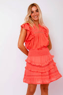 donna-voile-mini-rok-neo-noir-oranje-model-vooraanzicht-3