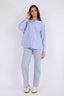 dalma-stripe-blouse-blauw-neo noir-model-vooraanzicht-5