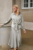 Bovary Satijnen Midi Rok Smoke Green Lichtgroen | Neo Noir
