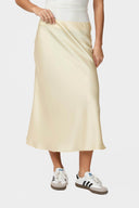 Bovary Satijnen Midi Rok Light Yellow Lichtgeel | Neo Noir