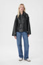 lunara-collar-stitch-jas-black-neo-noir-model-vooraanzicht-2
