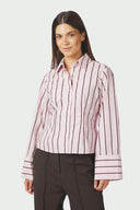 Rosa Getailleerde Gestreepte Hemd Blouse | Neo Noir