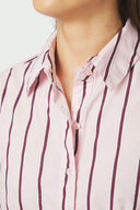 Rosa Getailleerde Gestreepte Hemd Blouse | Neo Noir