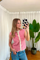 Annelien Striped Knitted Sleeveless Tank Cardigan