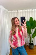 Annelien Striped Knitted Sleeveless Tank Cardigan