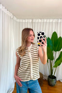 Annelien Striped Knitted Sleeveless Tank Cardigan