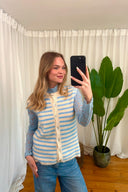 Annelien Striped Knitted Sleeveless Tank Cardigan