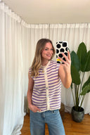 Annelien Striped Knitted Sleeveless Tank Cardigan