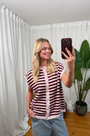 Noelle Gestreepte Gebreide Mouwloze Debardeur Cardigan  | Sweet Like You