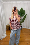 Noelle Gestreepte Gebreide Mouwloze Debardeur Cardigan  | Sweet Like You