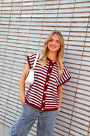 Noelle Gestreepte Gebreide Mouwloze Debardeur Cardigan  | Sweet Like You