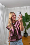Noelle Gestreepte Gebreide Mouwloze Debardeur Cardigan  | Sweet Like You