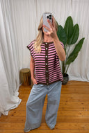 Noelle Gestreepte Gebreide Mouwloze Debardeur Cardigan  | Sweet Like You