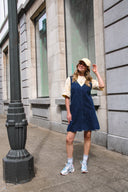 yasscallop-mini-denim-jeans-jurk-Y.A.S-dark-blue-denim-modelfoto-vooraanzicht-1