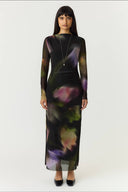 yasshama-bloemen-mesh-midi-jurk-zwart-yas-modelfoto-vooraanzicht-2