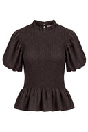 odette-korte-mouw-smock-blouse-dark-brown-donkerbruin-sweet-like-you-productfoto-vooraanzicht-1