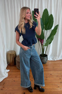 odette-korte-mouw-smock-blouse-navy-donkerblauw-sweet-like-you-lookfoto-vooraanzicht-2