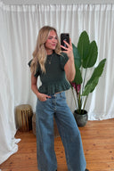 odette-korte-mouw-smock-blouse-dark-green-donkergroen-sweet-like-you-lookfoto-vooraanzicht-1