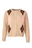 Fleurine Argyle Geruite Gebreide Cardigan