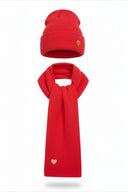 Heart Set of Hat and Scarf Wool Viscose Blend