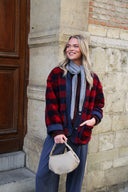 aura-geruite-teddy-korte-mantel-jas-navy-donkerblauw-sweet-like-you-lookfoto-vooraanzicht-3