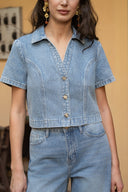 Lucile Denim Jeans Shirt Blouse | Sweet Like You
