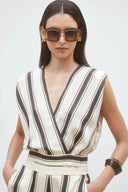 Loane Gestreepte Wikkel Blouse