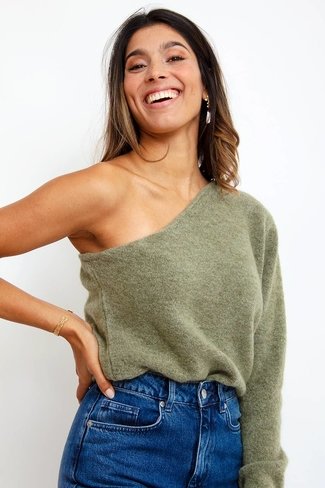 postkantoor Kostbaar Zeldzaamheid One Shoulder Sweater Khaki - Product - Sienna Goodies