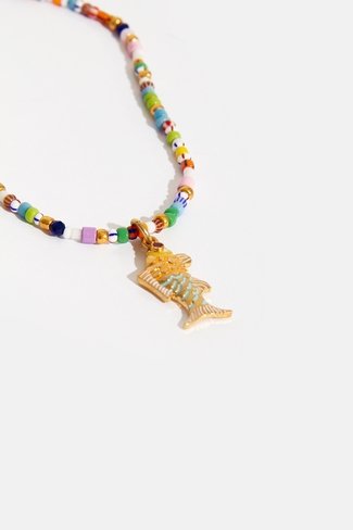 Multi Beads Necklace Fish Pendant Orange Sweet Like You
