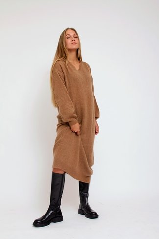 V-Neck Sweater Dress Brown Sweet Like You