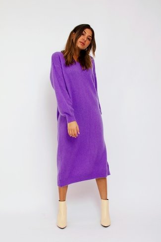 V-Neck Sweater Dress Purple Sweet Like You