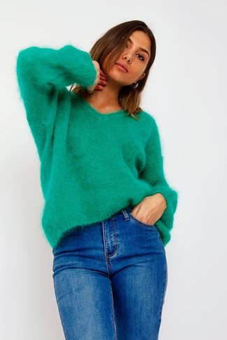V-Neck Kid Mohair Sweater Green Orla Antwerp