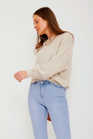Fluffy Round Neck Sweater Beige Sweet Like You