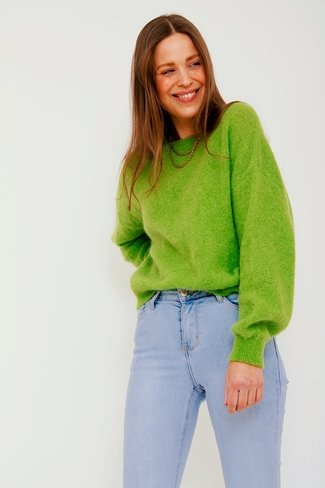 Fluffy Round Neck Sweater Green Sweet Like You