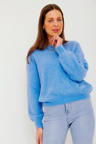 Fluffy Round Neck Sweater Azure Blue Sweet Like You