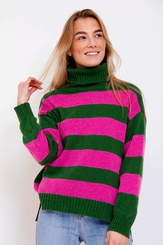 Striped Rollneck Sweater Green Sweet Like You