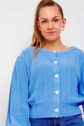 Textured Buttoned Cardigan Blue See u Soon
