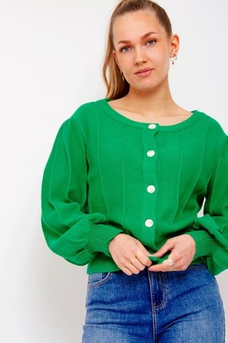 Textured Buttoned Cardigan Green See u Soon