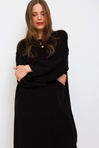Wide Sleeve Knitted Sweater Dress Black Orla Antwerp