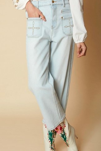Cropped Straight Fit Jeans Light Blue Meisie