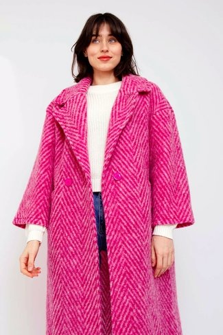Wool Chevron Striped Coat Pink Sweet Like You