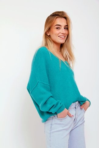 Mohair V-Neck Sweater Turquoise Orla Antwerp