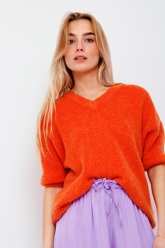 3/4 Sleeve V-Neck Sweater Orange Orla Antwerp