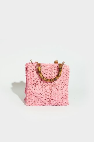 Plain Crochet Bamboo Bag Pink Sweet Like You