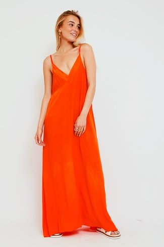 Thin Straps Maxi Dress Orange Orla Antwerp
