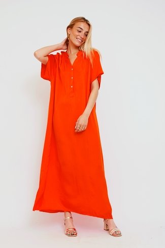 Loose Satin Shirt Dress Orange Orla Antwerp