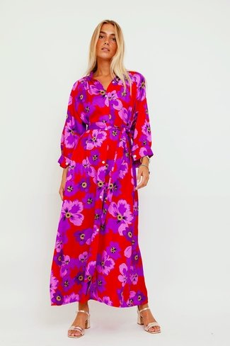 Floral Graphic Shirt Dress Purple/ Red Sweet Like You