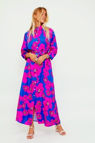 Floral Graphic Shirt Dress Blue/ Pink Sweet Like You