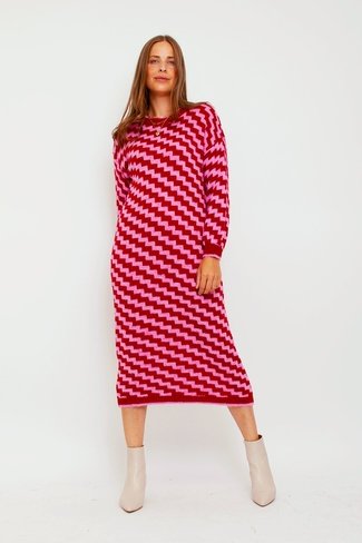 Wave Sweater Dress Red/ Pink Sweet Like You